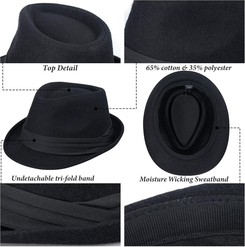 UTOWO Mens Classic Plaid Manhattan Structured Gangster Trilby Fedora Hat Cuban Style Derby Hat Jazz Cap (Size M) - Image 4